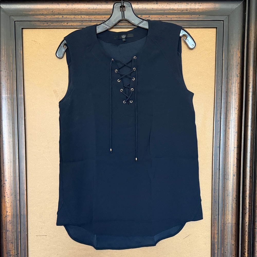 Tibi Midnight Blue Lace-Up Blouse